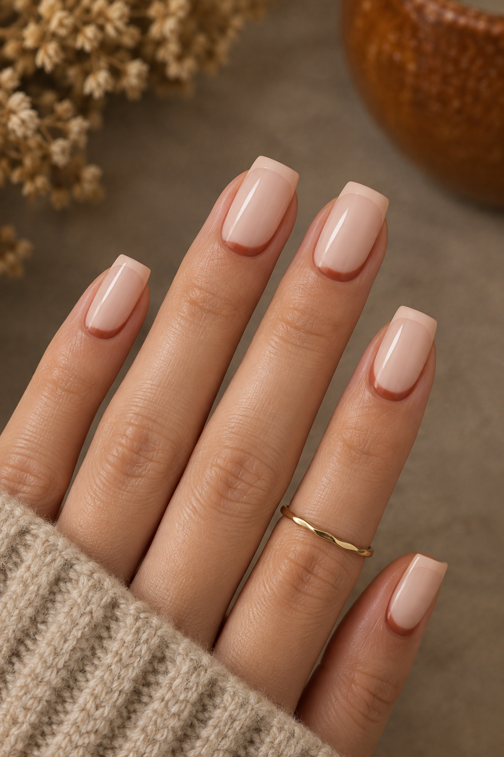 Rust Shadow French Acrylic Nails