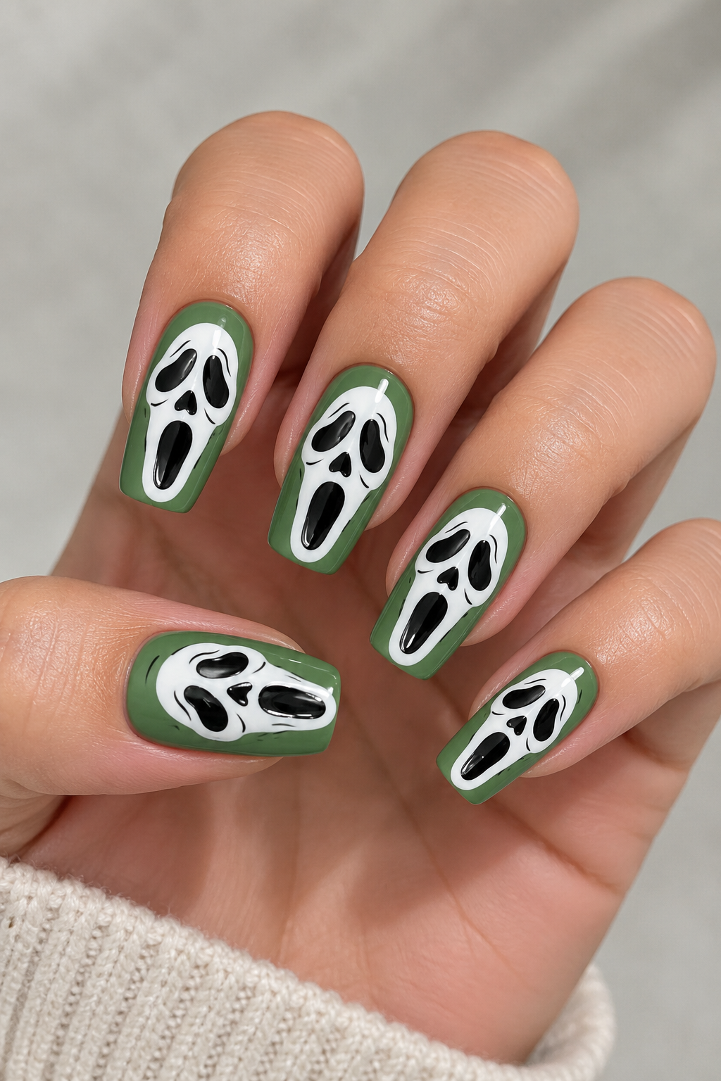 Sage Green Ghostface Nails