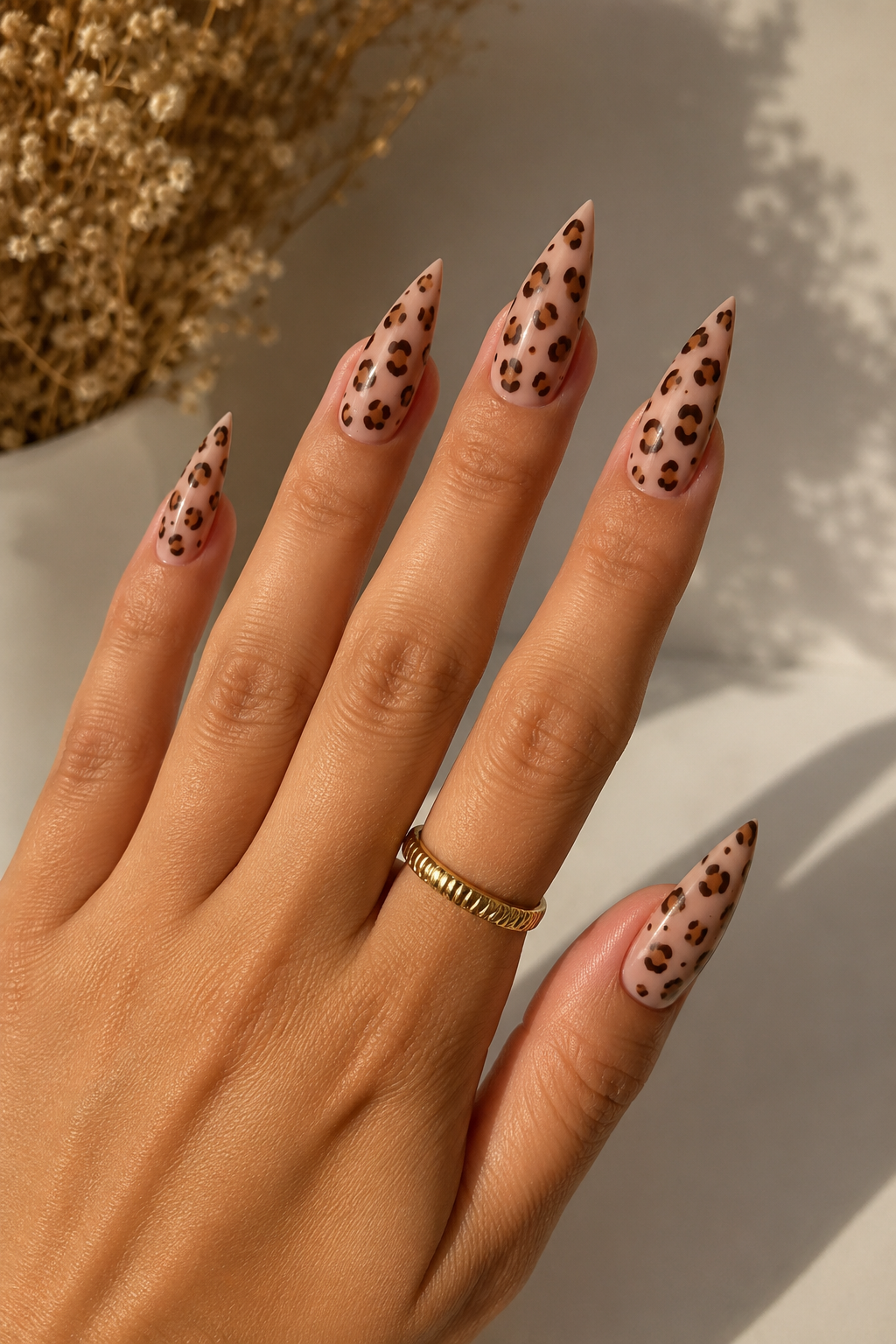 Soft Leopard Stiletto Nails