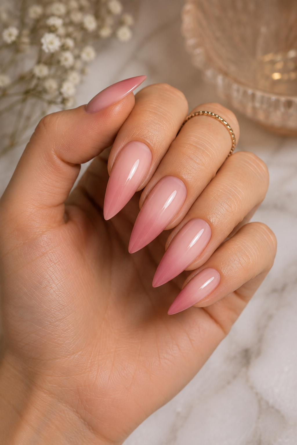 Soft Pink Ombré Stiletto Nails