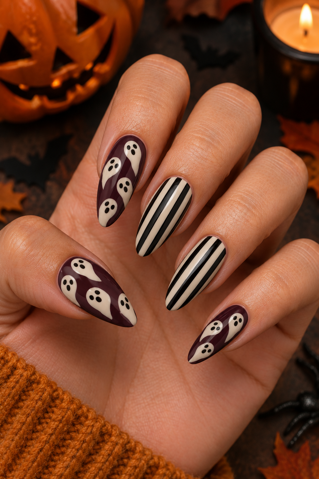 Spooky Ghost Stripe Nails