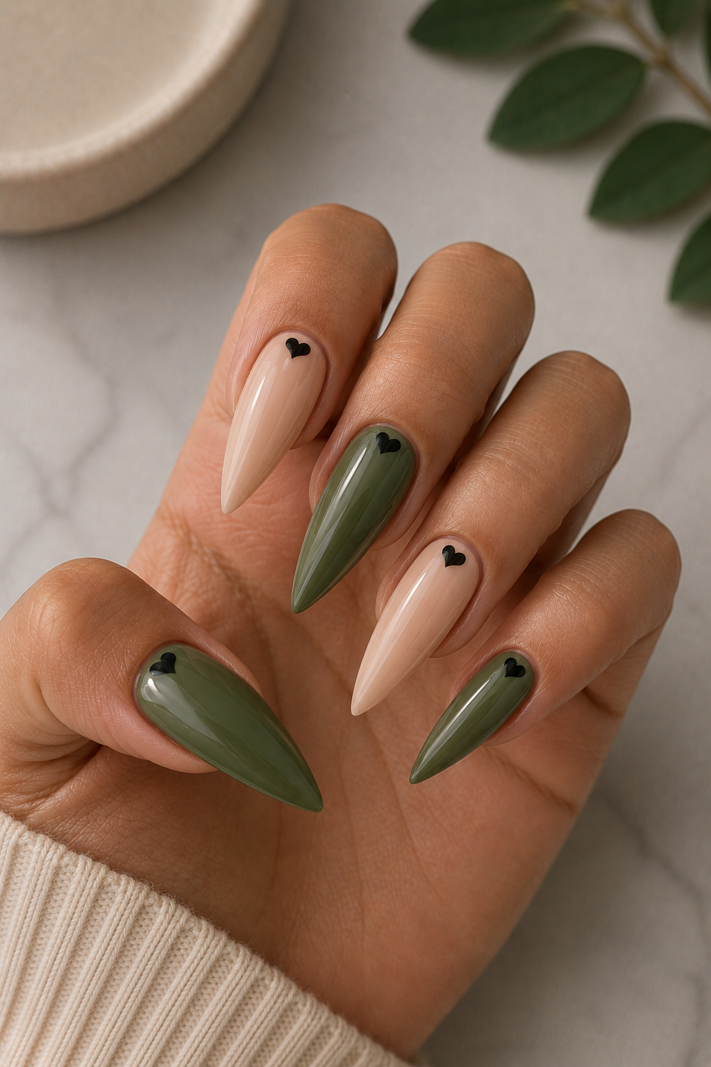 Tiny Heart Stiletto Nails