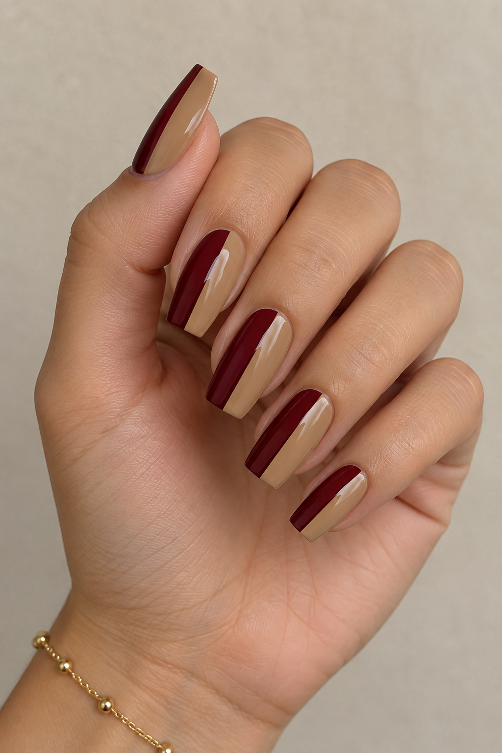 Wine and Light Tan Split Nail