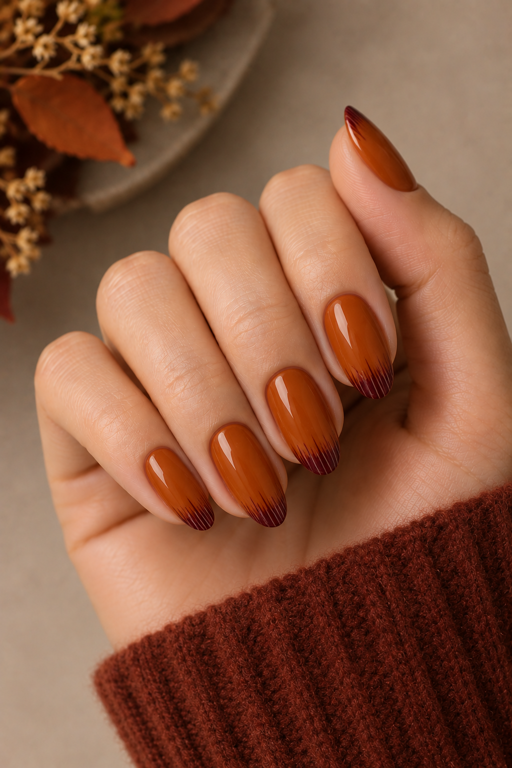 Autumn Burnt-Orange Fringe Manicure