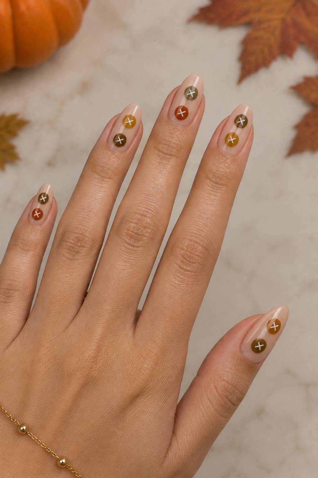 cozy Autumn Button-Cross Nail Art