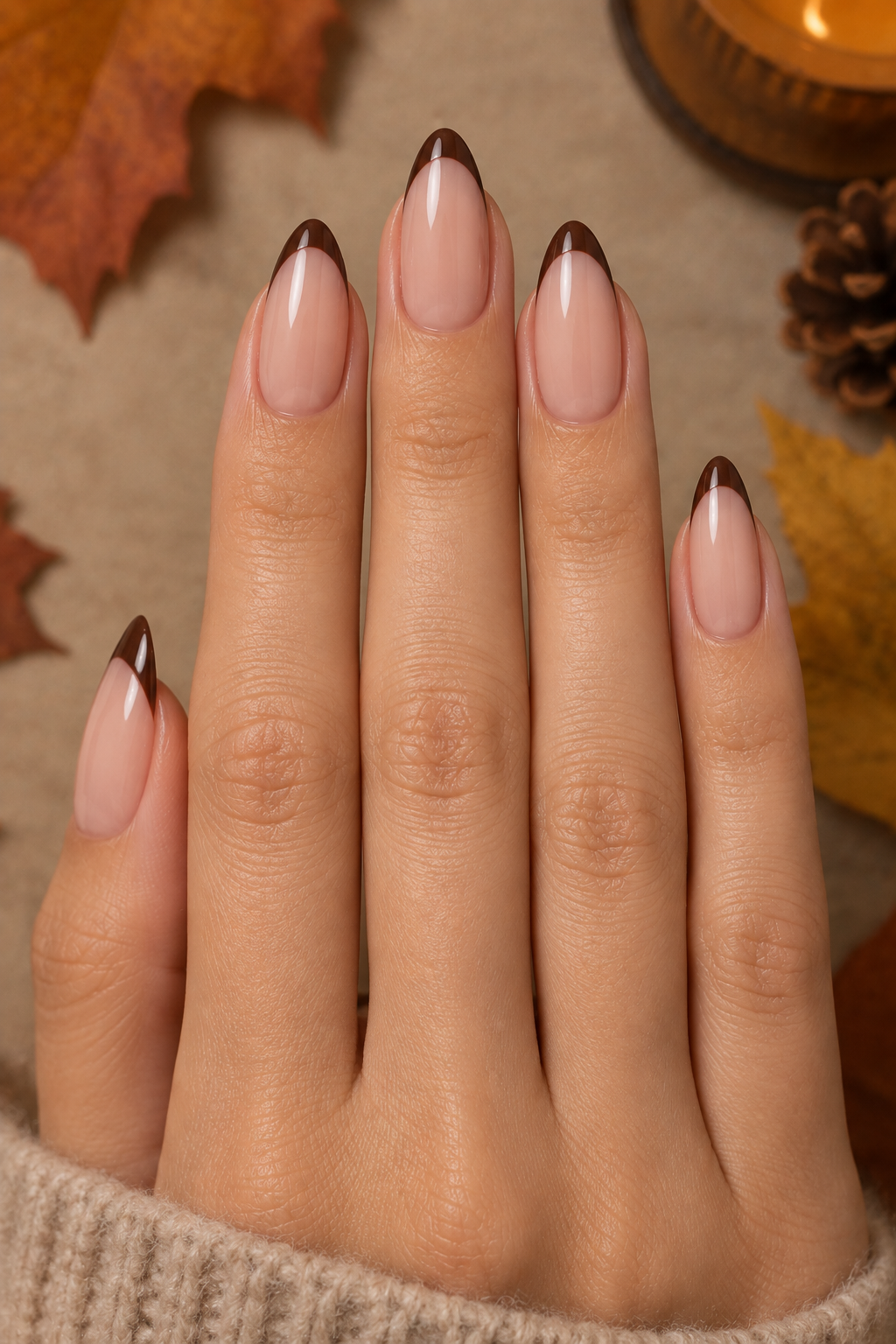 Cozy Autumn Chocolate French Manicure