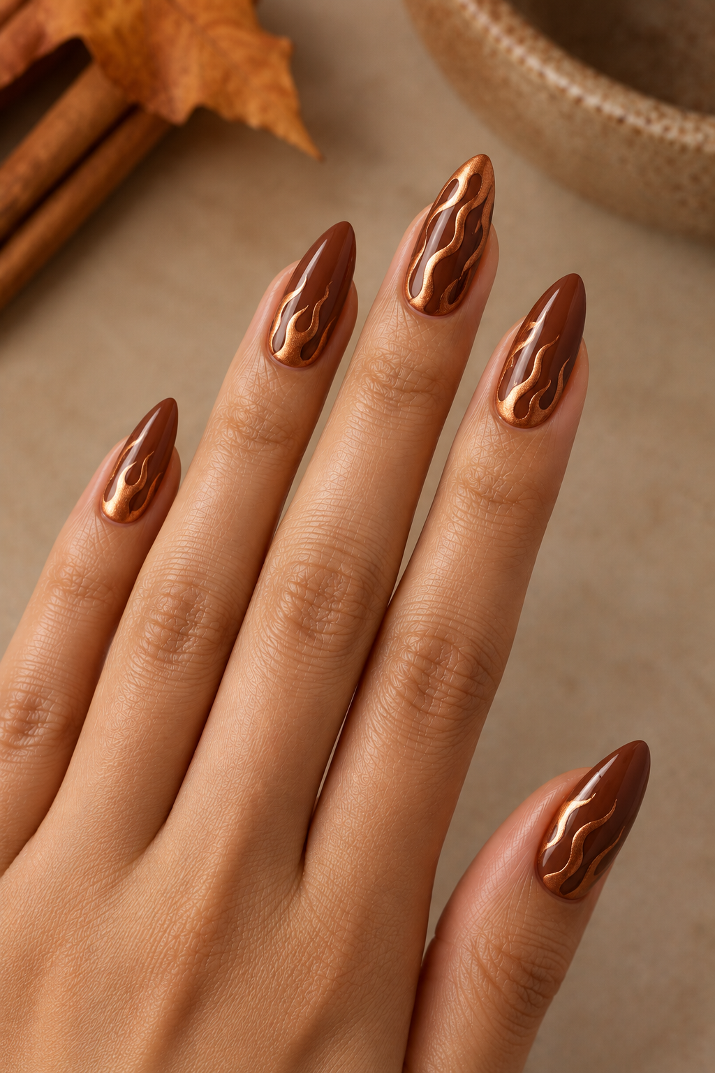 Autumn Copper Flame Manicure