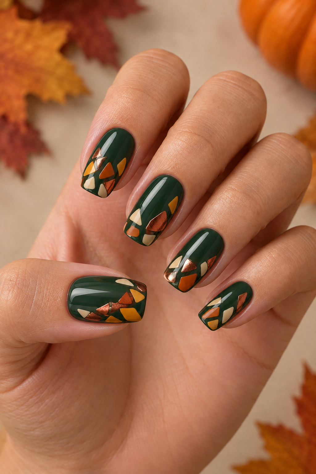 Autumn Mosaic Green Manicure