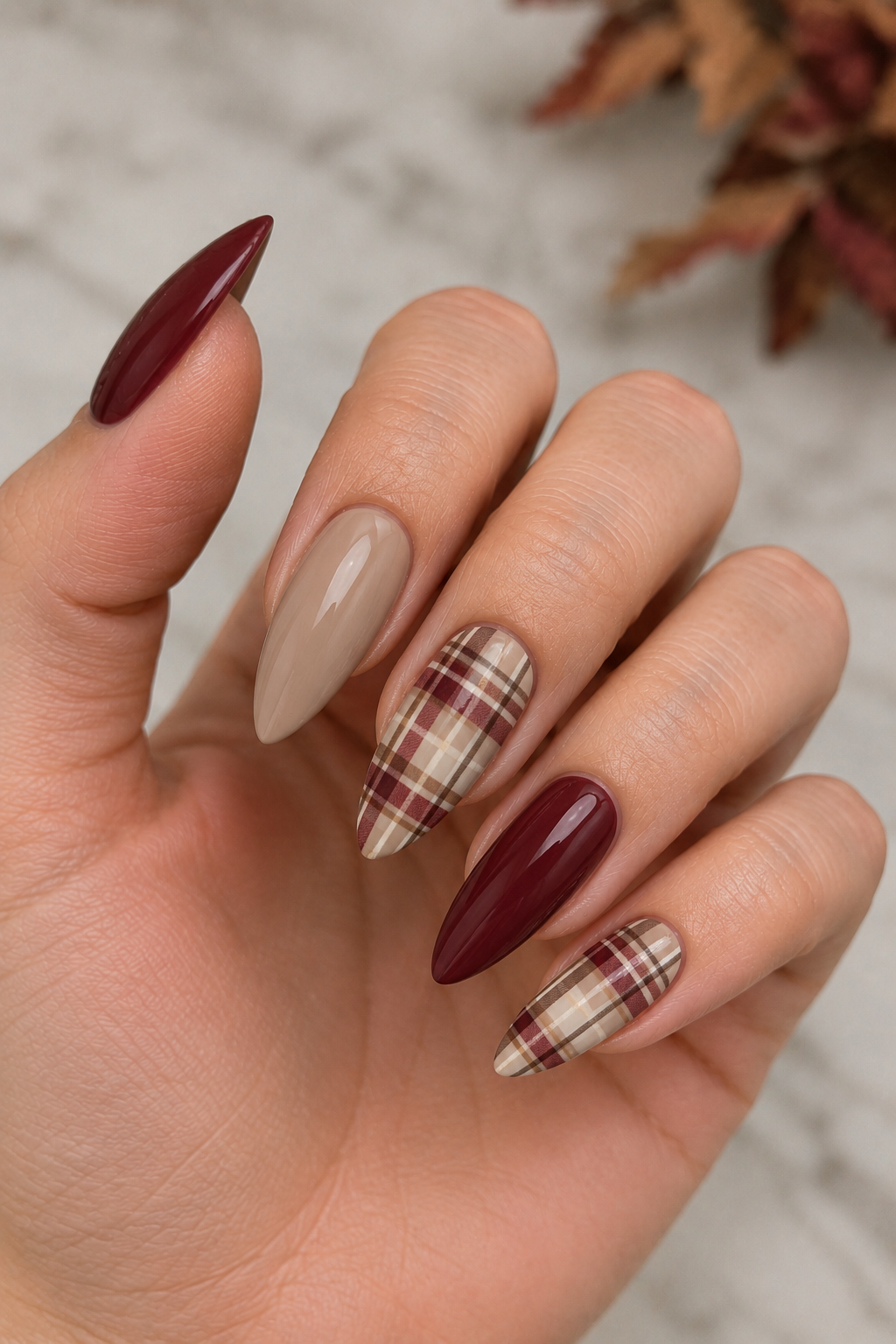 Autumn Plaid Glossy Nail Art