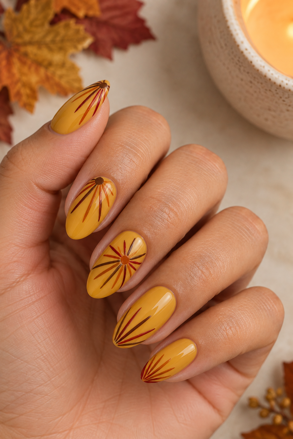 Autumn Sunburst Nail Art