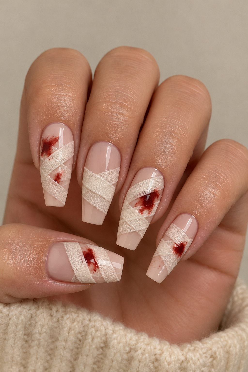 Bandage-Inspired Mummy Nail Art