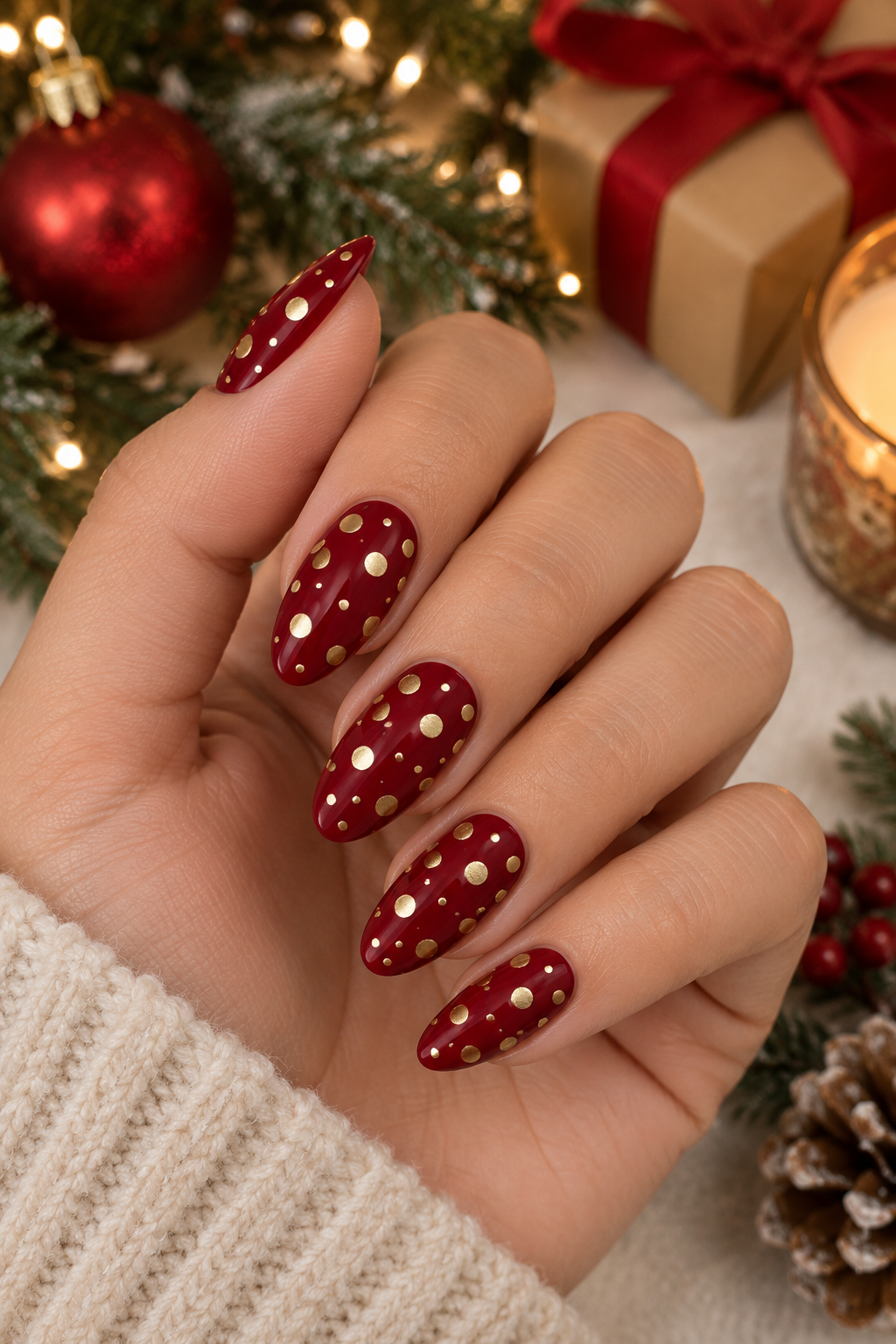 Burgundy and Gold Holiday Nails