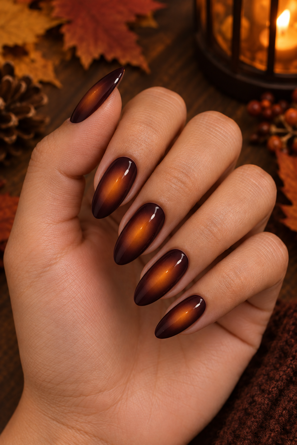 Candlelit Autumn Plum Cat-Eye Manicure