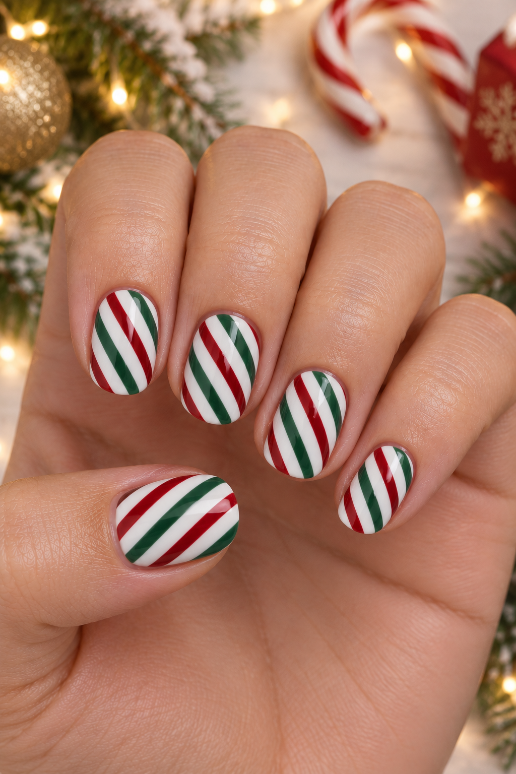 Candy Cane Stripe Christmas Nails