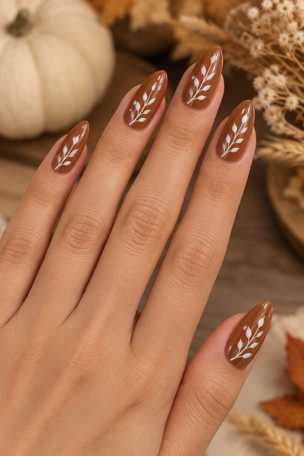 Caramel Harvest Branch Nails