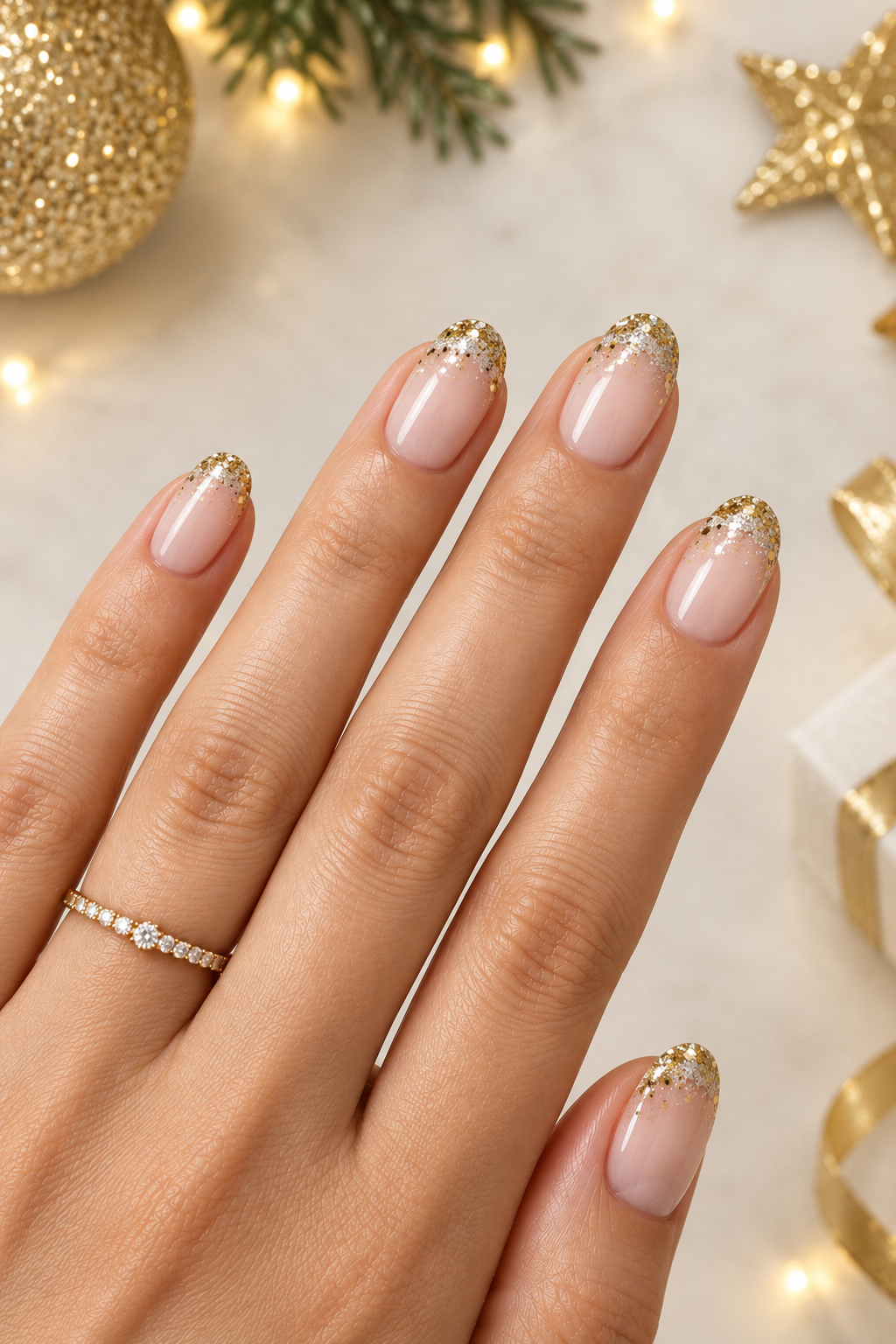 Champagne Gold Holiday Nails