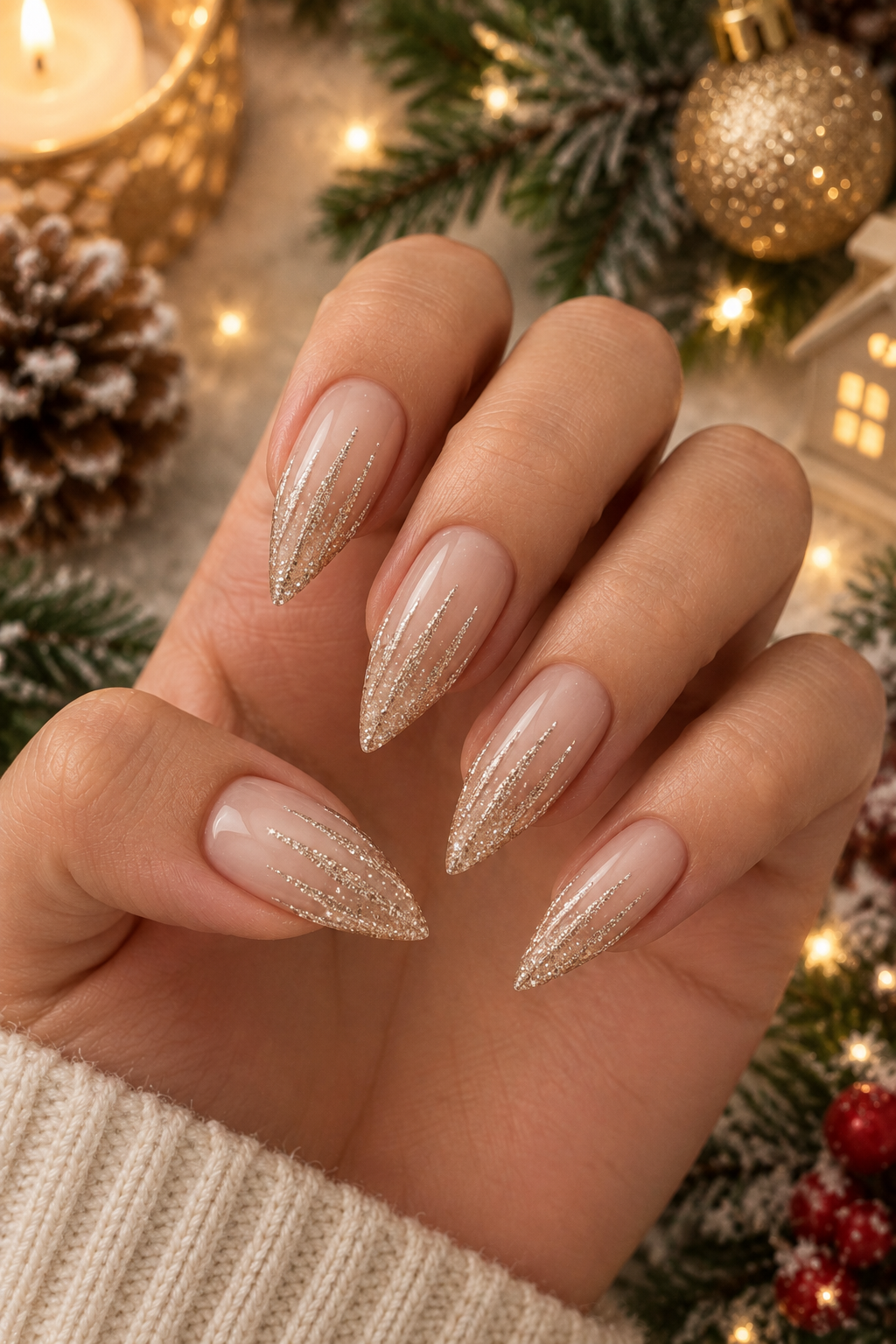 Champagne Icicle Holiday Manicure