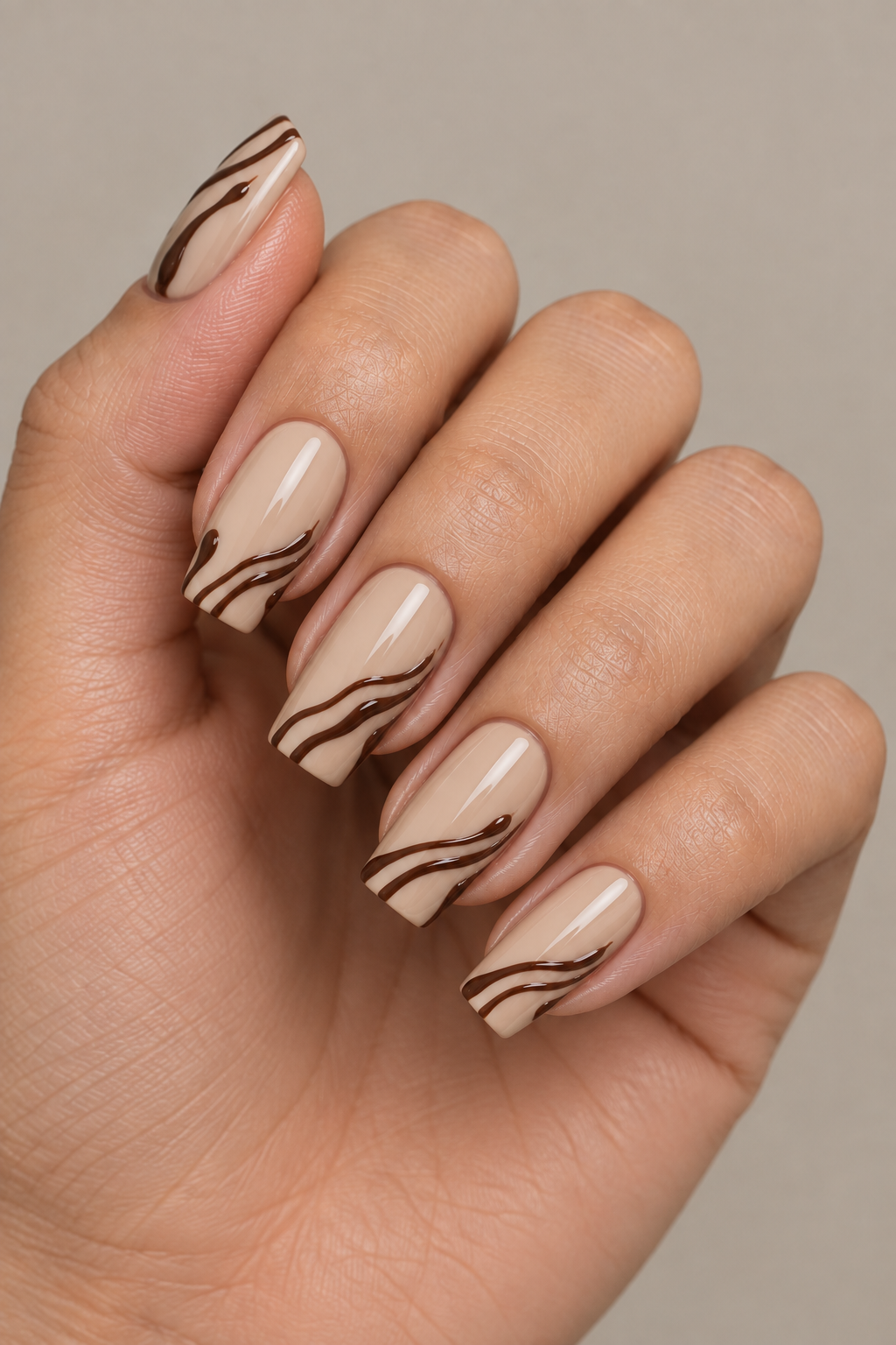 Chocolate Drizzle Nude Manicure