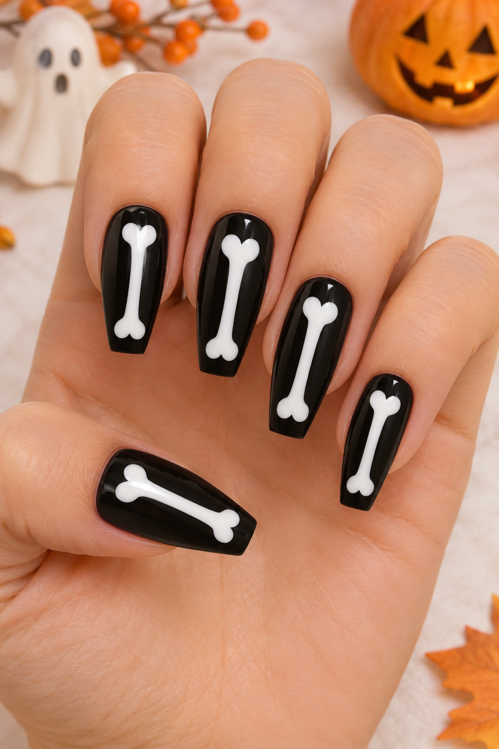 Classic Halloween Bone Manicure