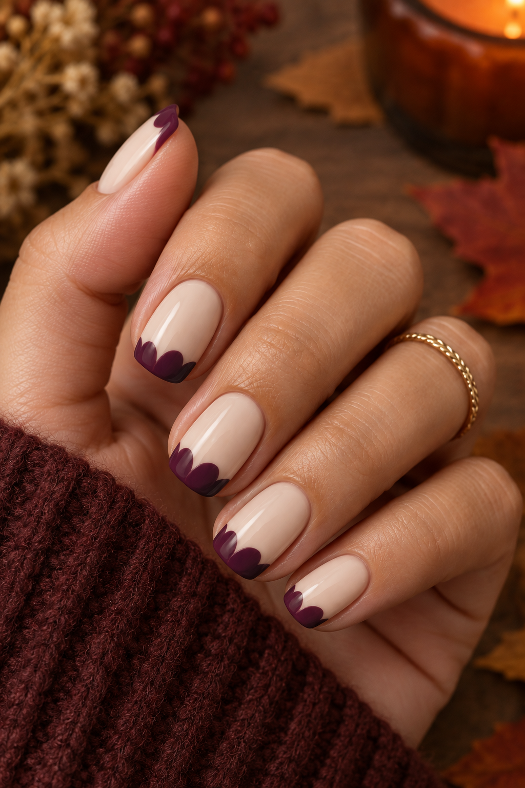 Cozy Burgundy Petal Autumn Manicure