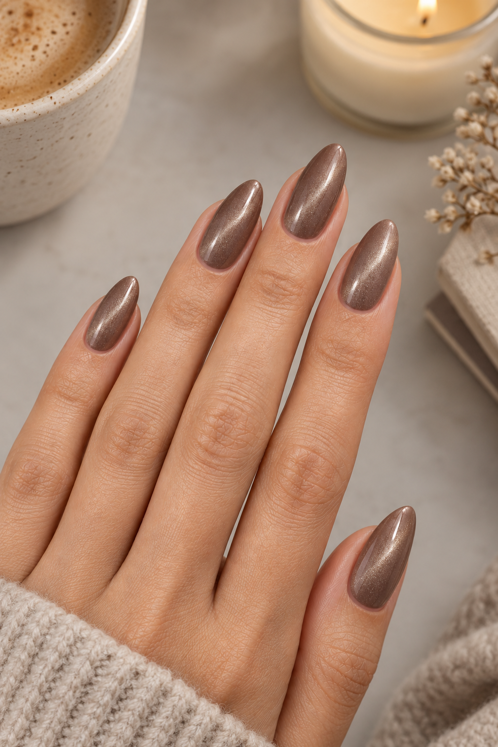 Cozy Taupe Shimmer Manicure