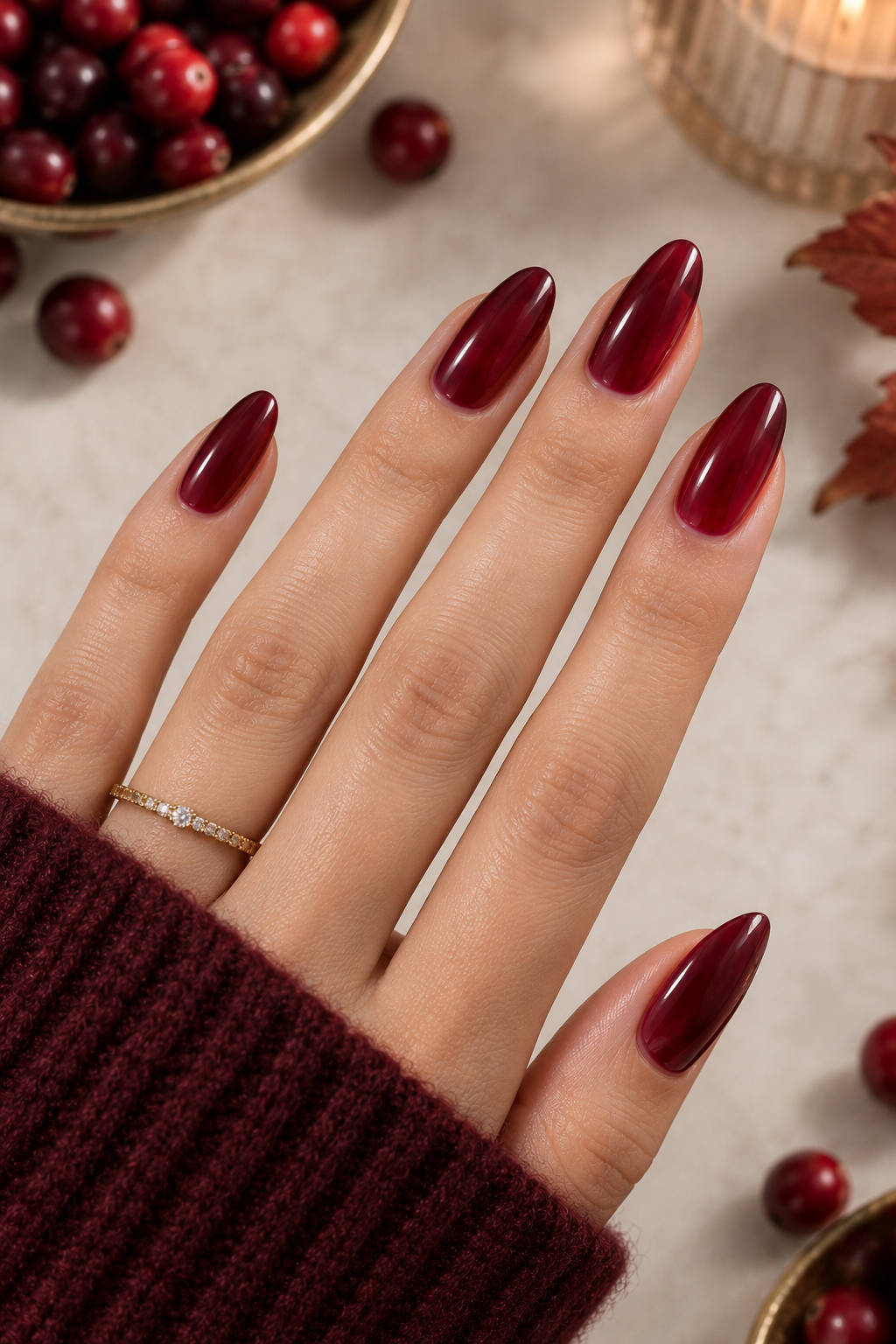 Cranberry Glass Nails in Autumn Glow