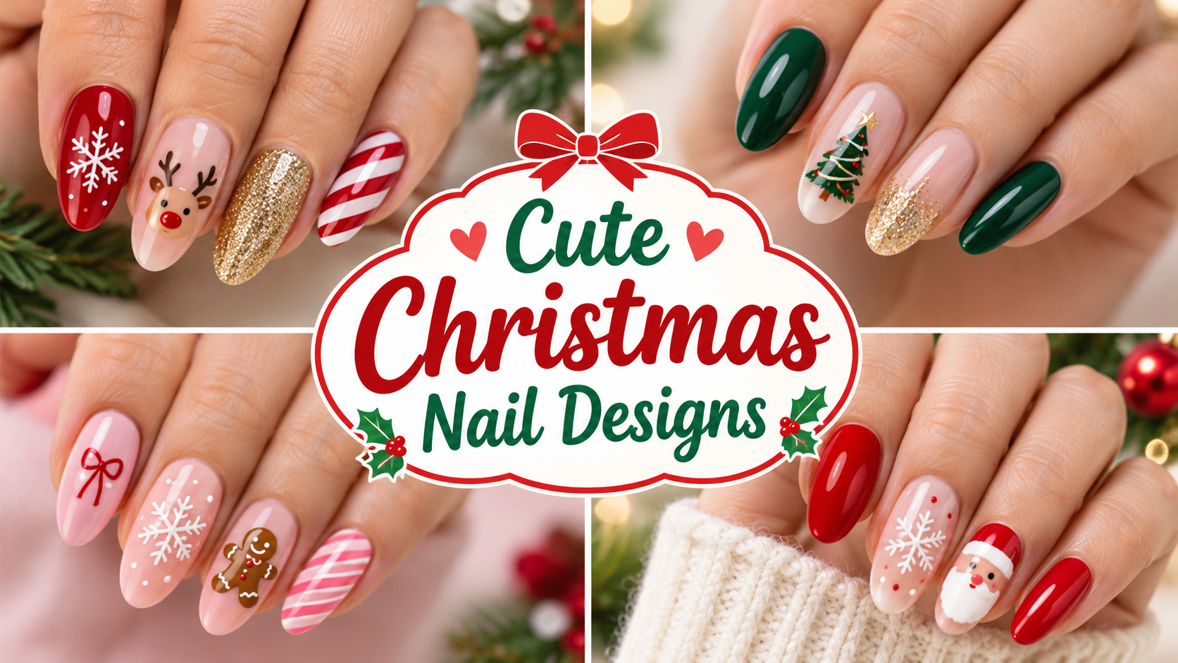 Cute Christmas Nail Designs Collage