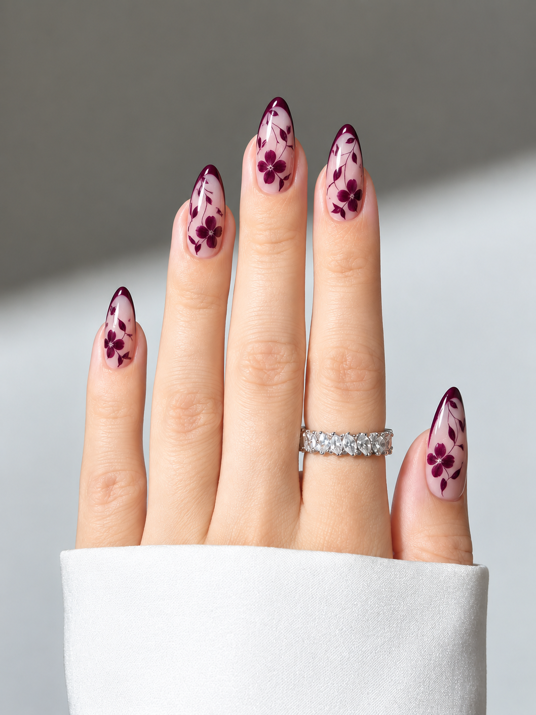 Plum Floral Nails