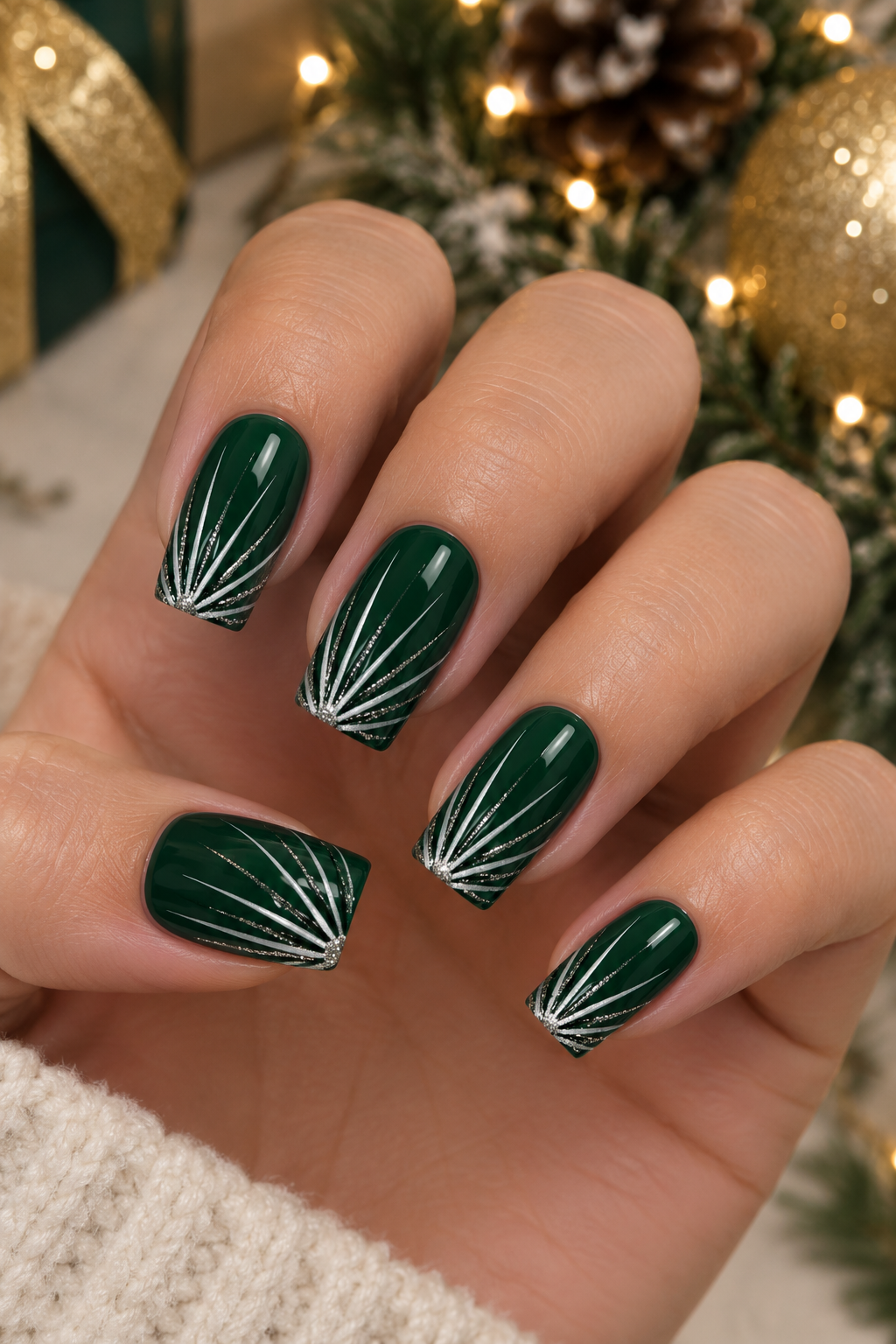 Emerald Christmas Starburst Nails