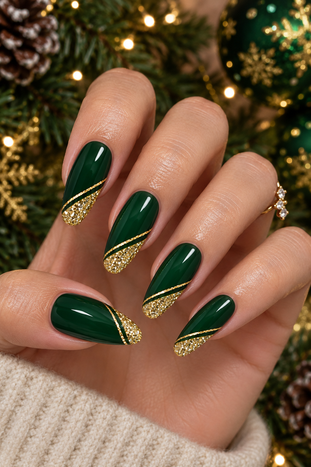 Emerald Gold Holiday Glam Manicure