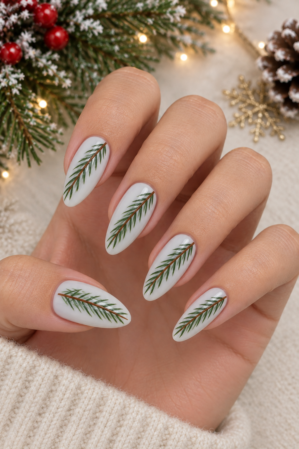 Evergreen Holiday Nail Art Close-Up