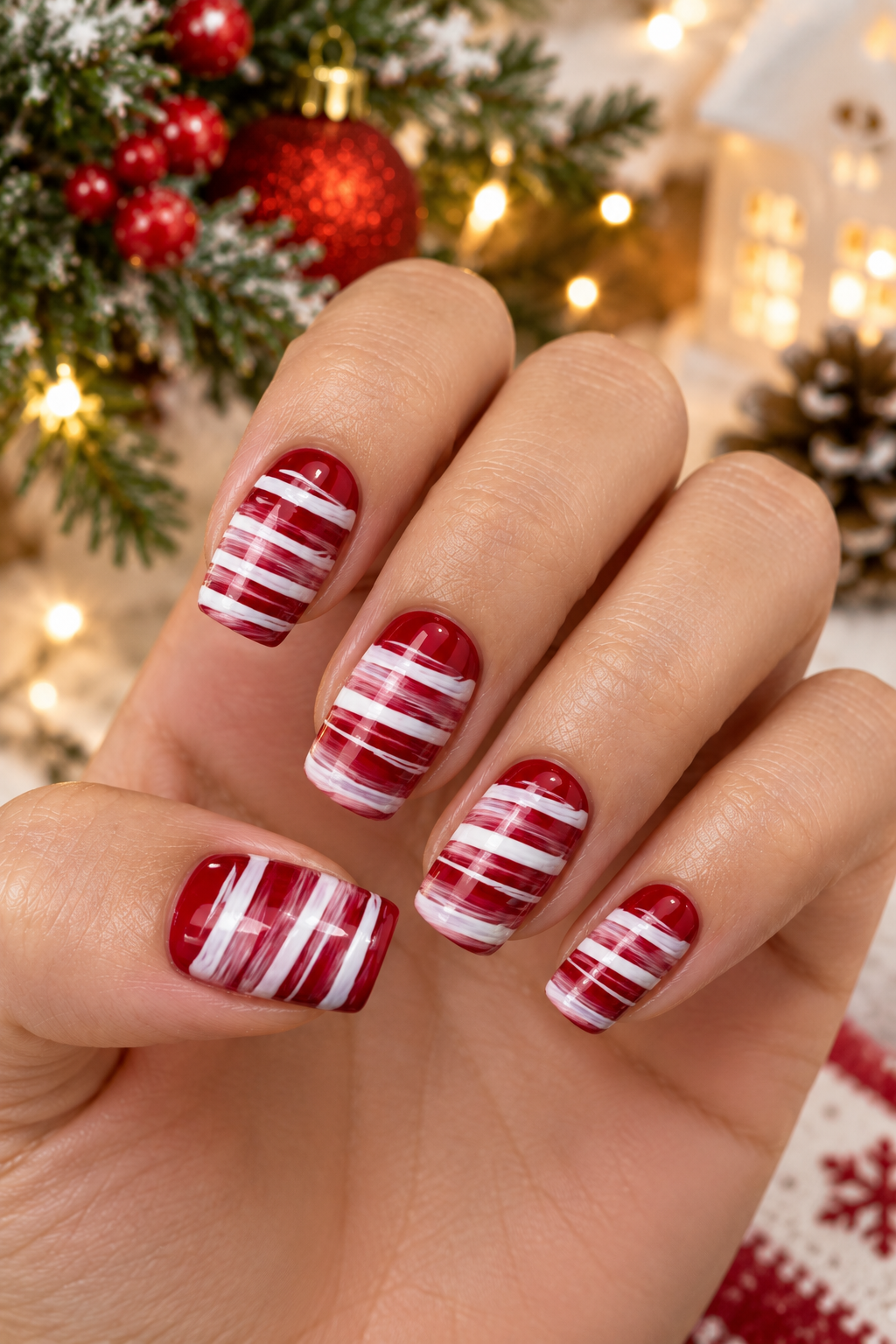 Festive Candy Cane Christmas Manicure