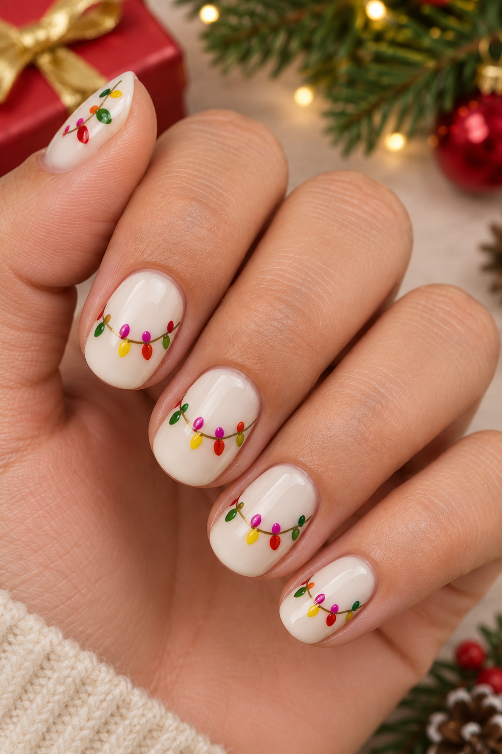 Festive Christmas Light Manicure Design