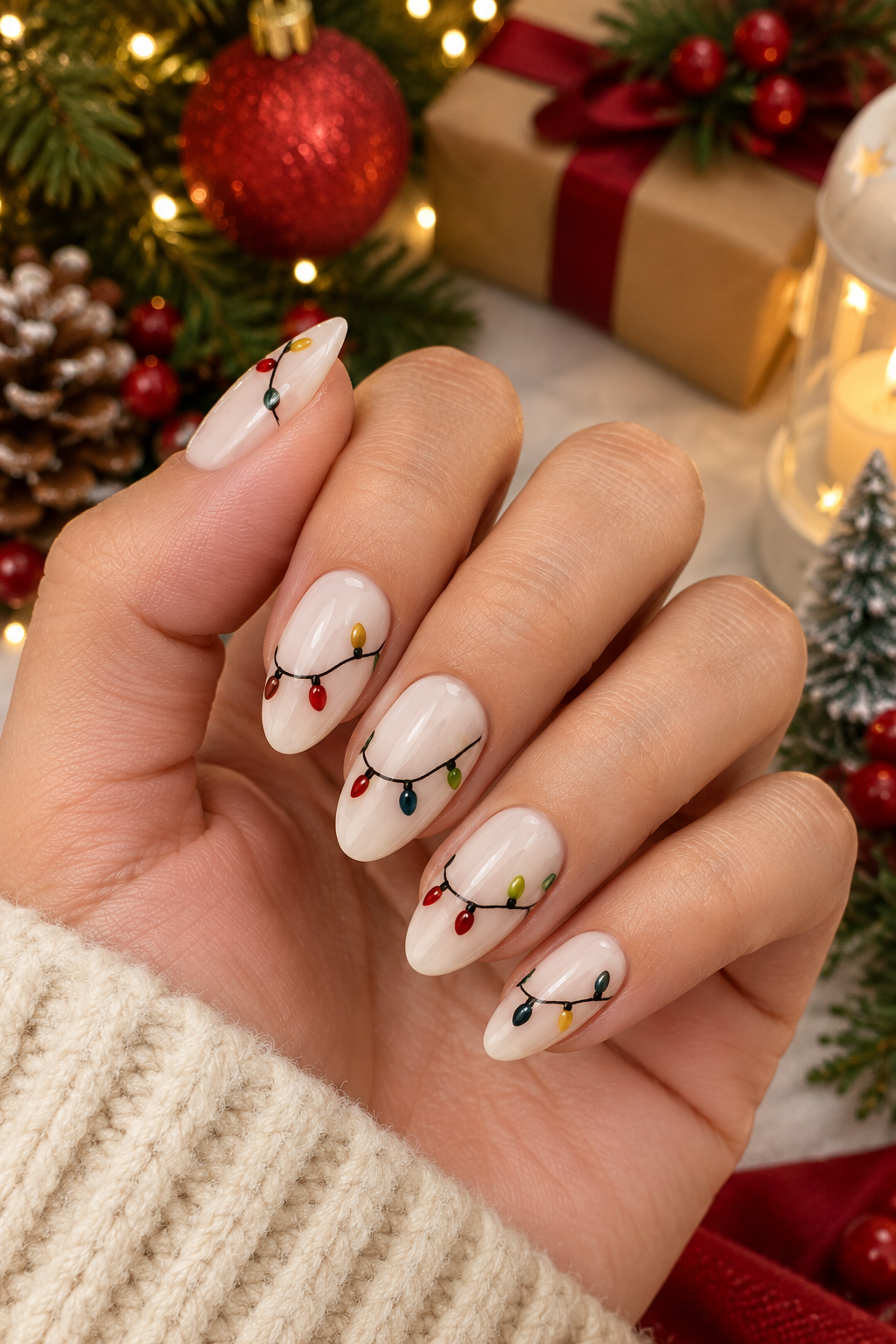 Festive Christmas Light Manicure