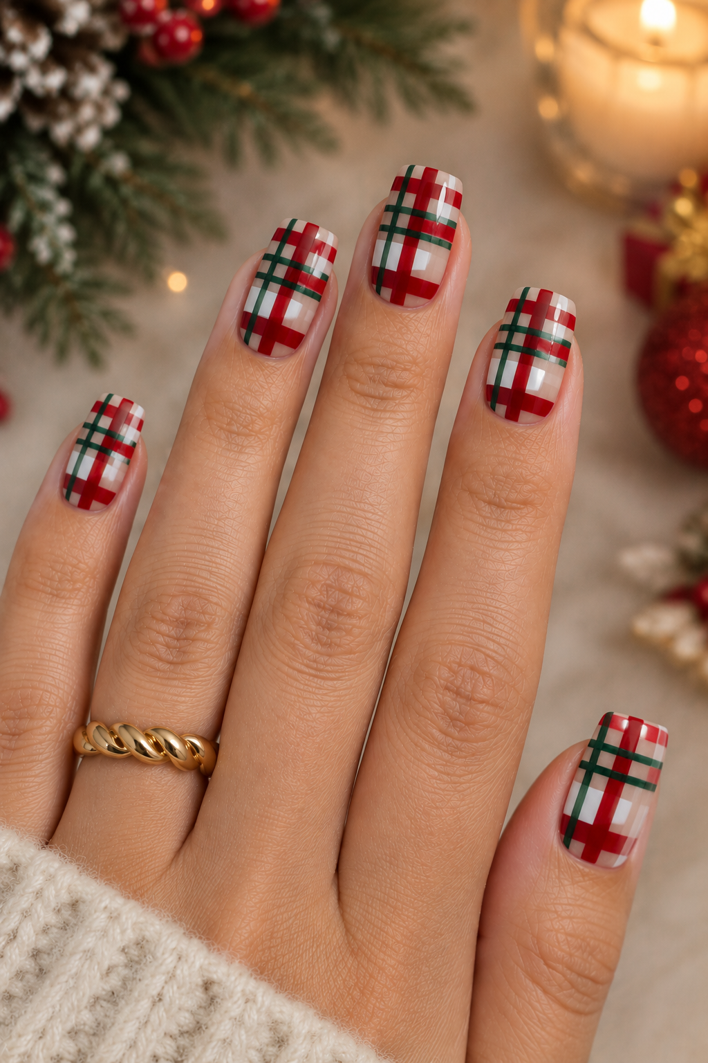 Festive Christmas Tartan Manicure