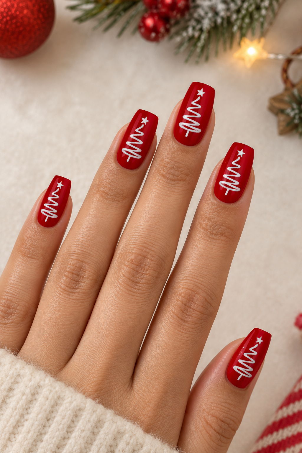 Festive Christmas Tree Nail Art