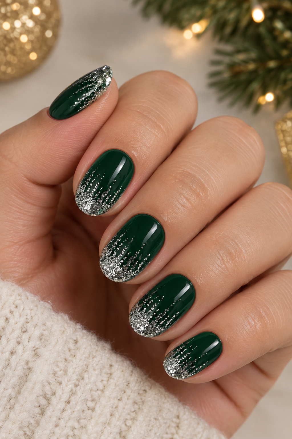 Festive Emerald Glitter Manicure
