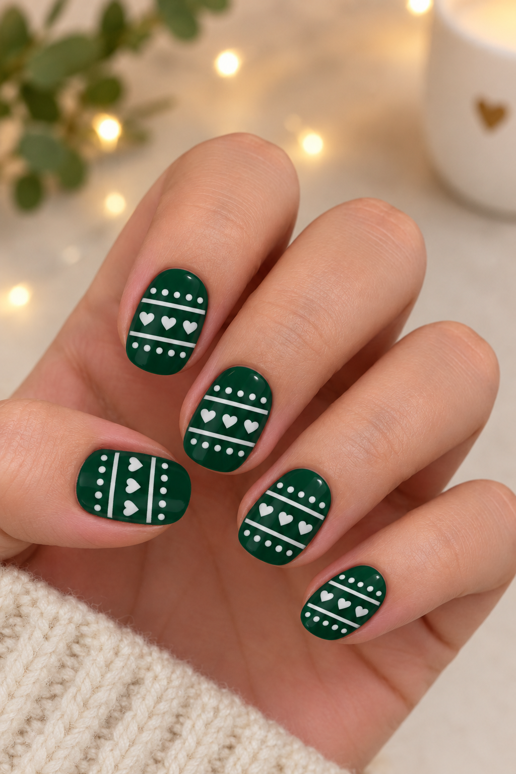 Festive Emerald Heart Nail Art