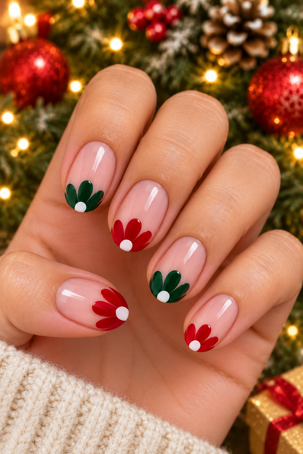 Festive Floral Christmas Manicure