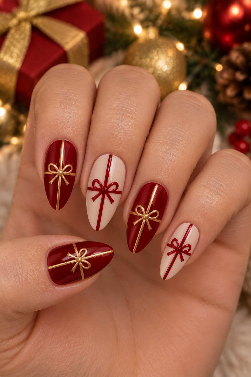 Festive Gift-Wrap Holiday Nails