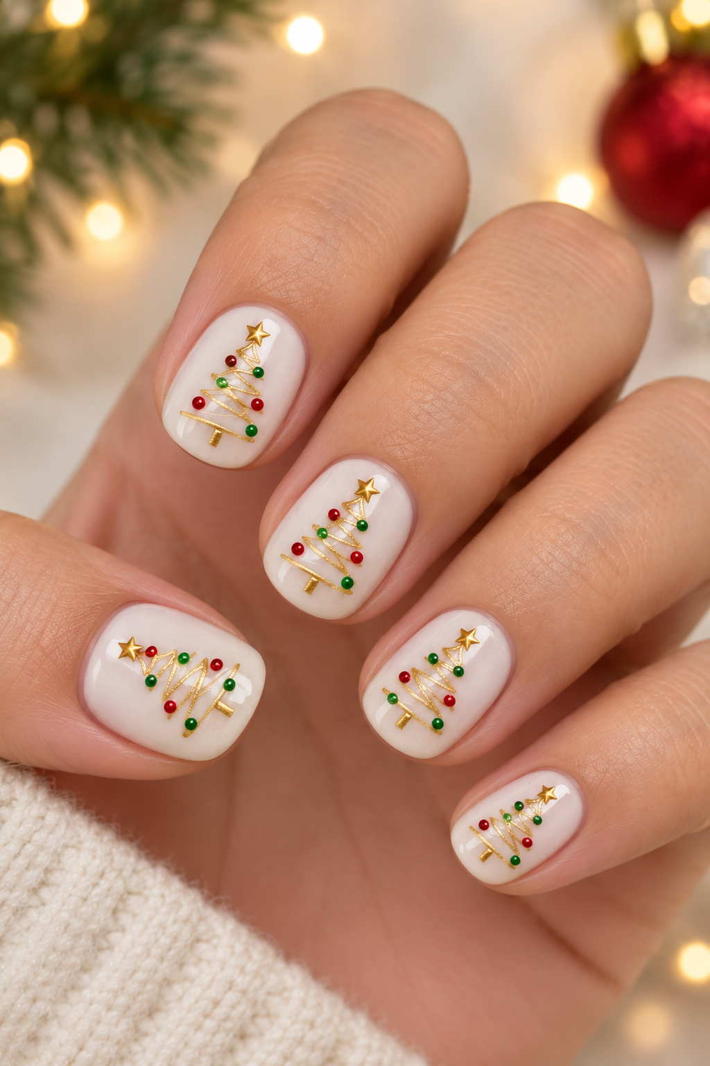 Festive Gold Christmas Tree Manicure
