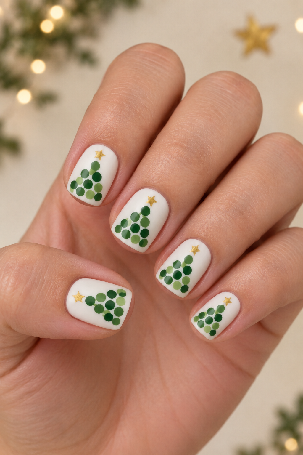 Festive Green Dot-Tree Manicure