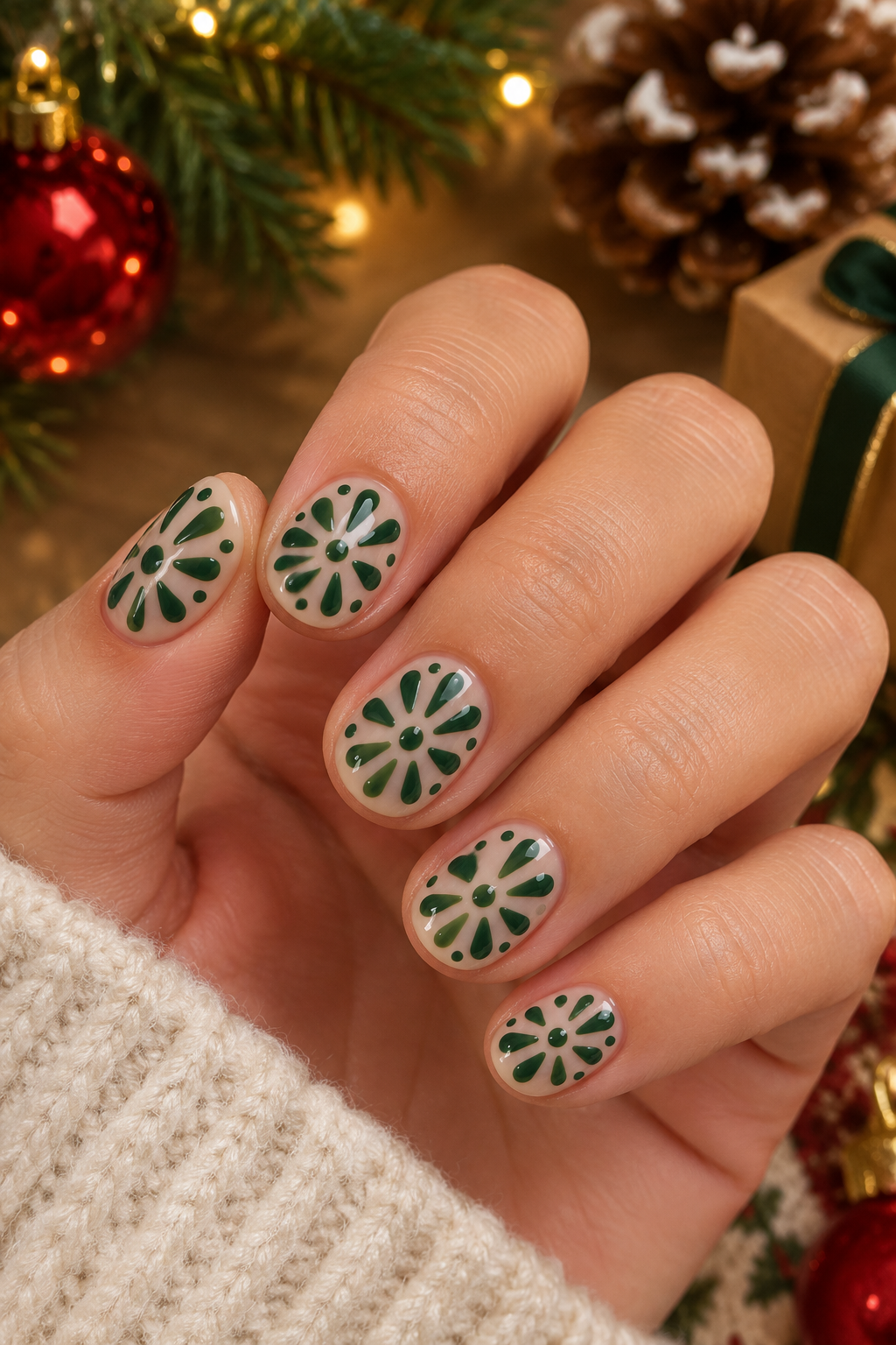 Festive Green Petal Nail Art
