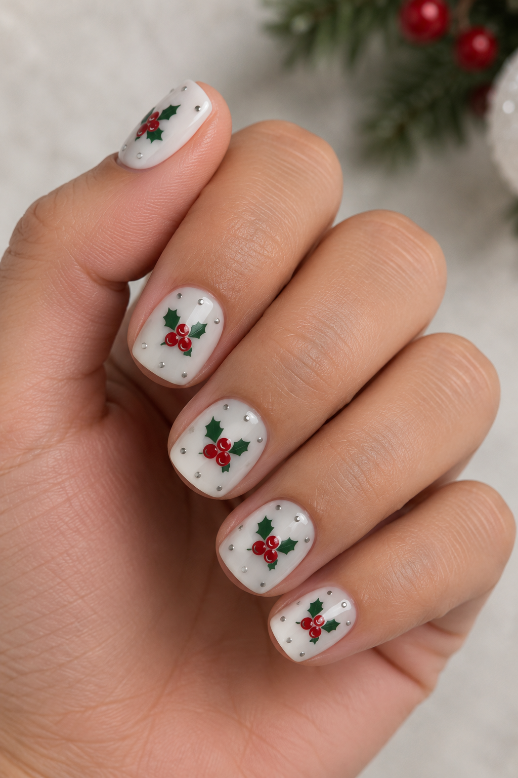 Festive Holly Berry Manicure
