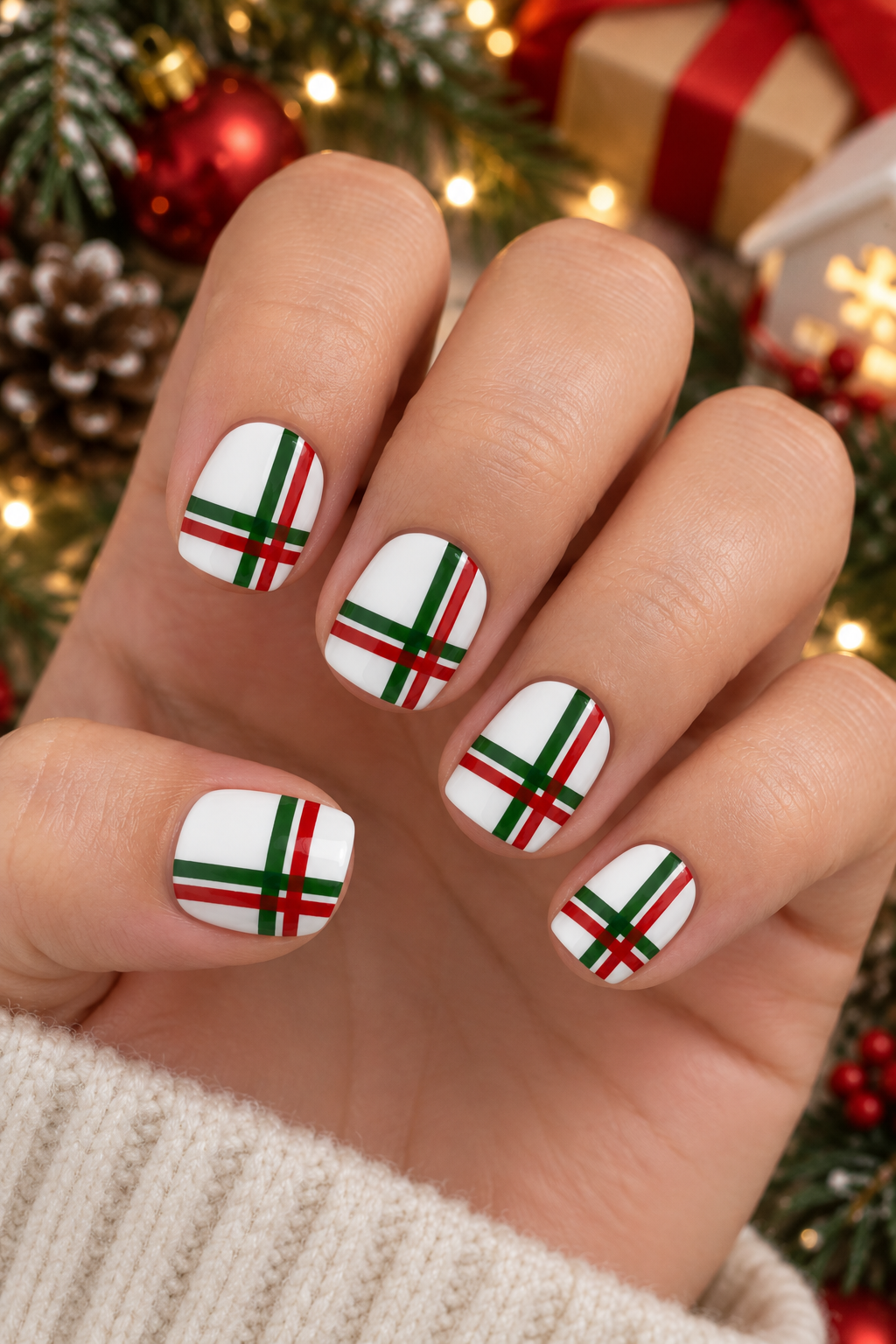 Festive Plaid Christmas Manicure