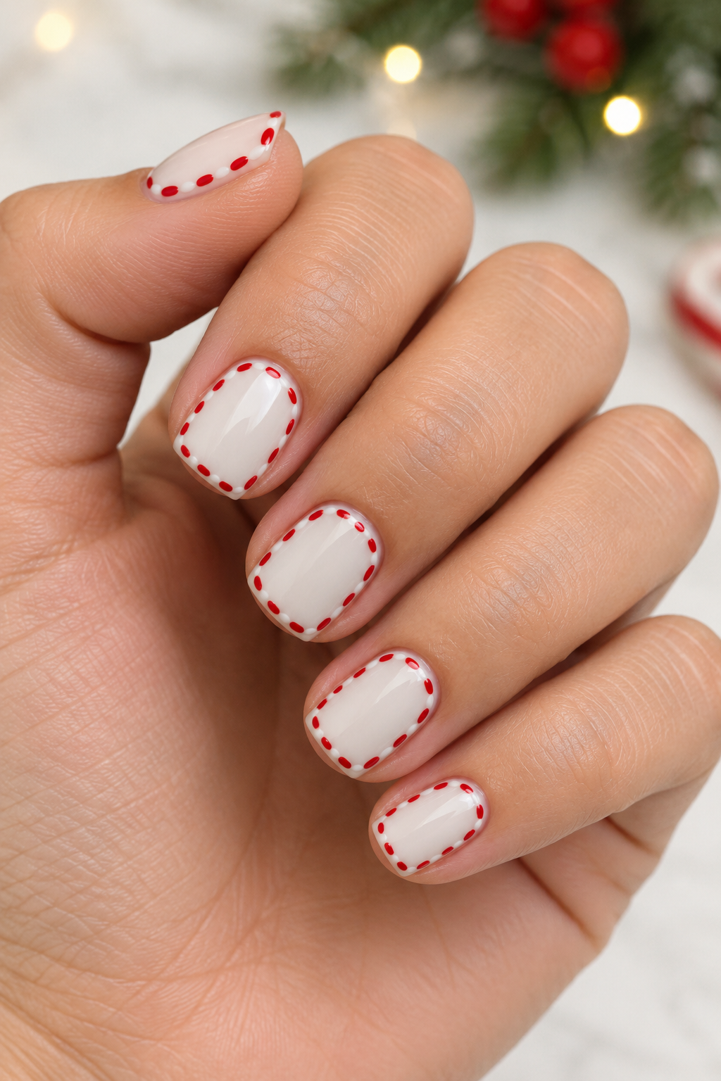 Festive Red-Dot Snowy Manicure