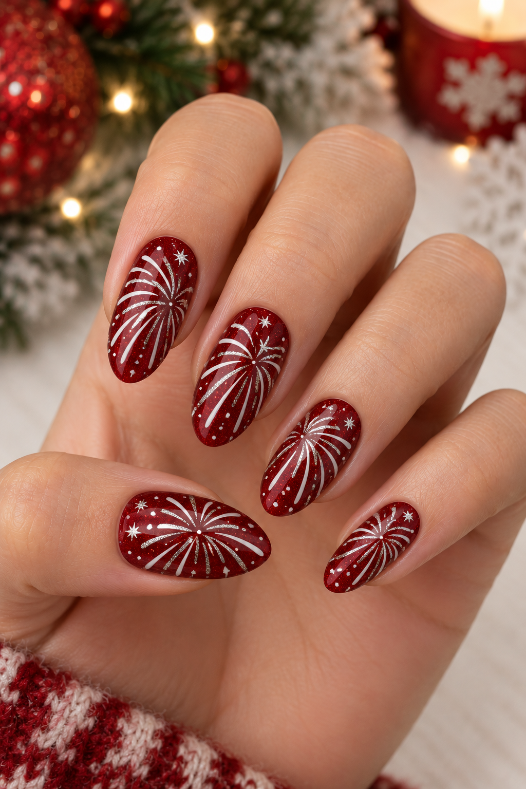 Festive Red Firework Nail Art