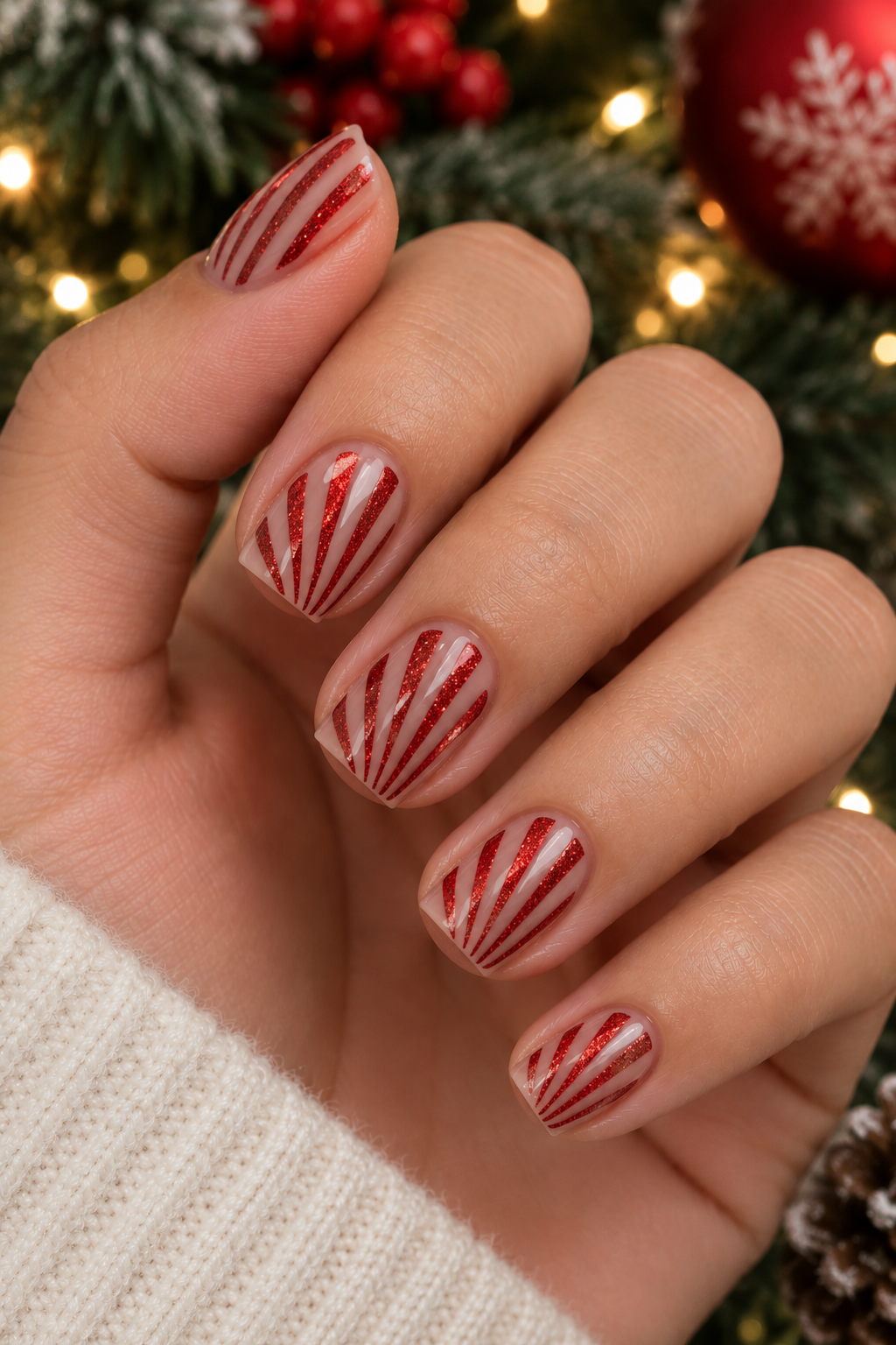 Festive Red Glitter Fan Manicure