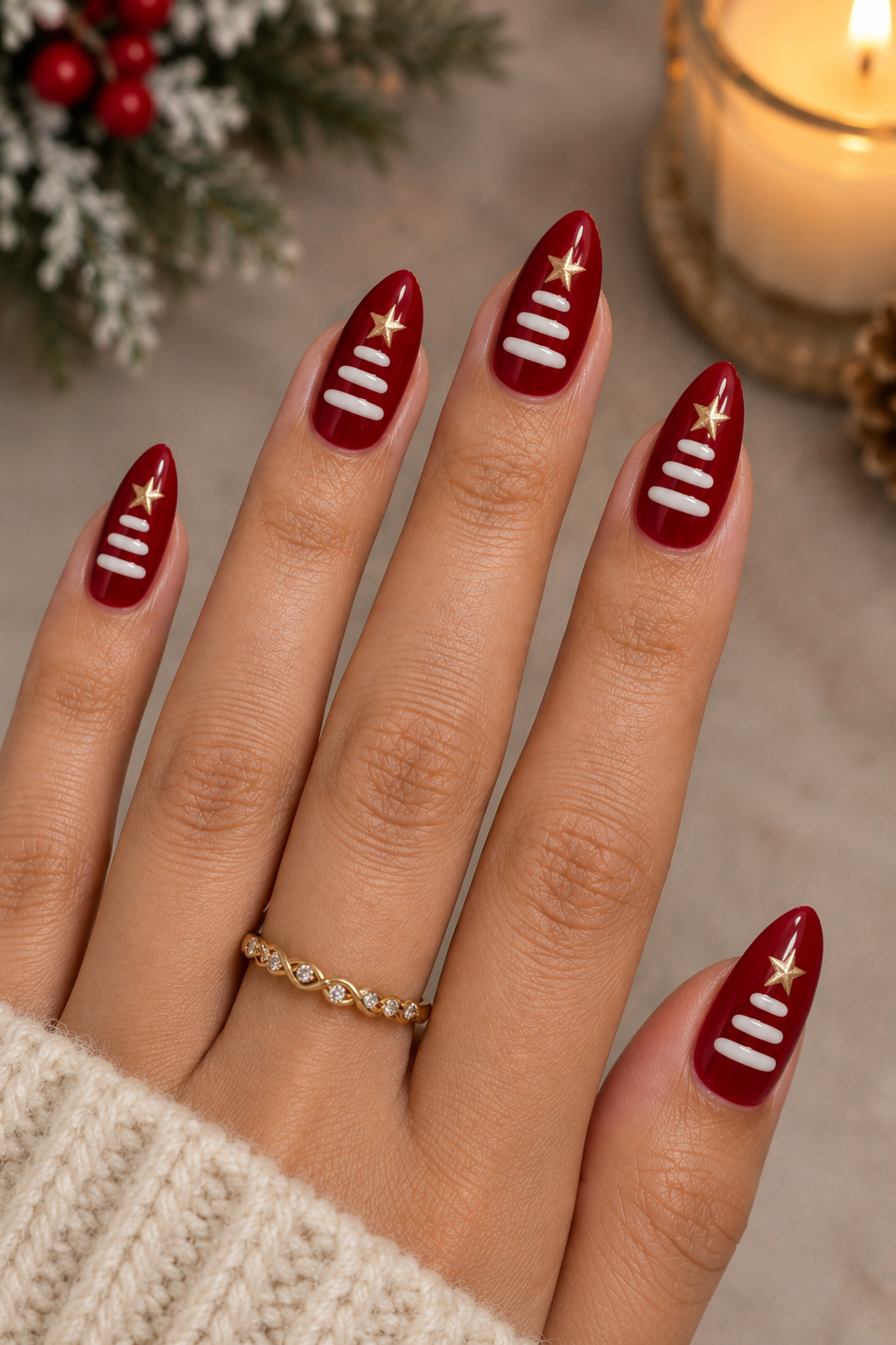 Festive Red Star Holiday Nails
