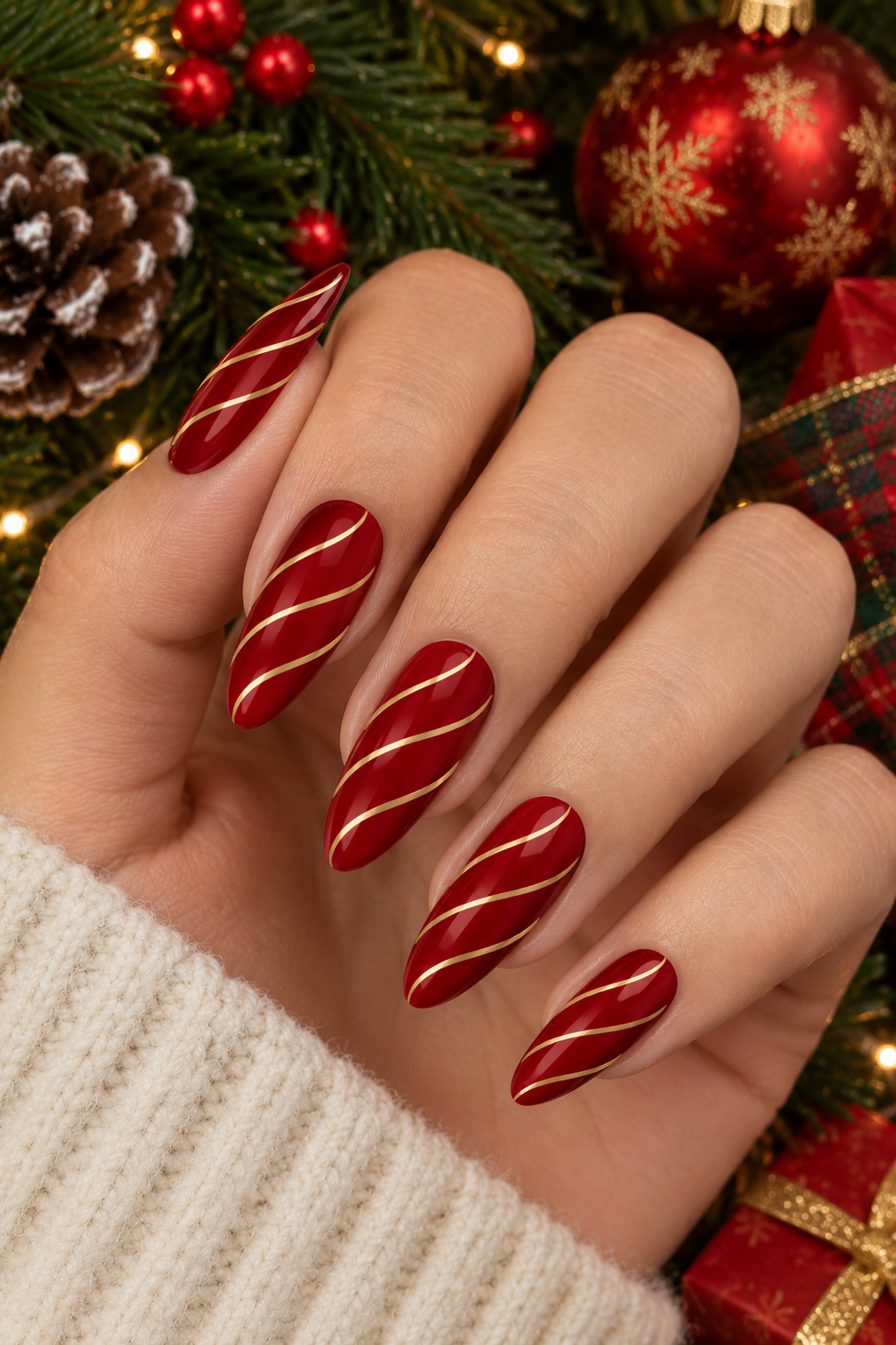 Festive Red and Gold Christmas Nails
